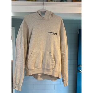 Fear of God Essentials Hoodie Light Oatmeal Grey XXL Oversized Logo Sweatshirt